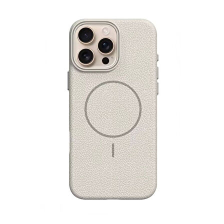 Gpack iPhone 16 Pro Max uyumlu Kılıf Deri Desen M-Safe Özellikli Lichee Silikon