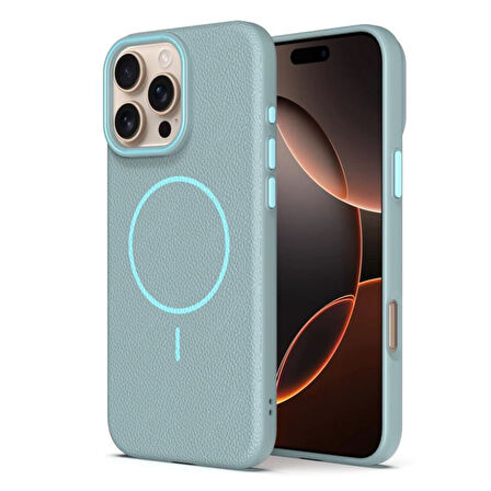 Gpack iPhone 16 Pro Max uyumlu Kılıf Deri Desen M-Safe Özellikli Lichee Silikon