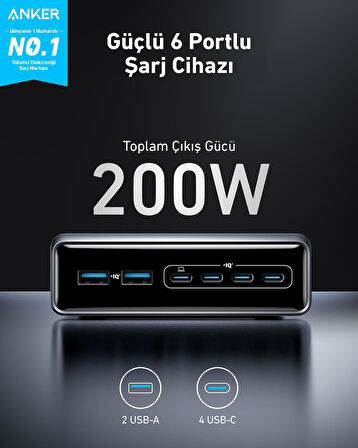 Anker Prime Charger 200W  6 Ports  GaN - A2683