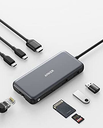Anker PowerExpand 555 USB C HUB 8 in 1 100 W PowerDelivery HDMI SD Kart 10 GBPS Ethernet OUTLET