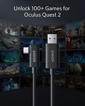 Anker 712 USB-A to USB-C 5 Metre Fiber Optik Şarj/Data Kablosu - Oculus Quest 2 ve 10 Gbps Destekli - Siyah - Y2111 