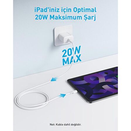 Anker 20W USB-C Şarj Cihazı - iPhone & Android ile Uyumlu Type-C Hızlı Şarj Adaptörü-  A2347 - Beyaz (Anker Türkiye Garantili)