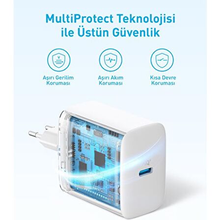 Anker 20W USB-C Şarj Cihazı - iPhone & Android ile Uyumlu Type-C Hızlı Şarj Adaptörü-  A2347 - Beyaz (Anker Türkiye Garantili)