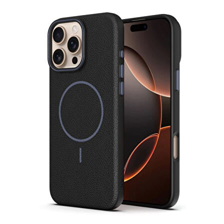 Gpack Apple iPhone 14 Pro Max uyumlu Kılıf Deri Desen M-Safe Özellikli Lichee Silikon