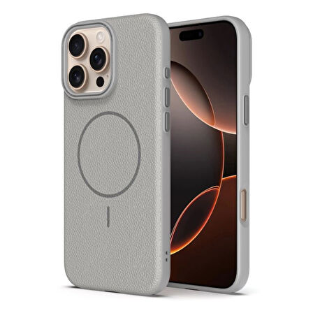 Gpack Apple iPhone 14 Pro Max uyumlu Kılıf Deri Desen M-Safe Özellikli Lichee Silikon