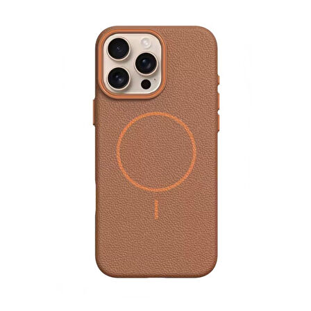 Gpack Apple iPhone 14 Pro uyumlu Kılıf Deri Desen M-Safe Özellikli Lichee Silikon