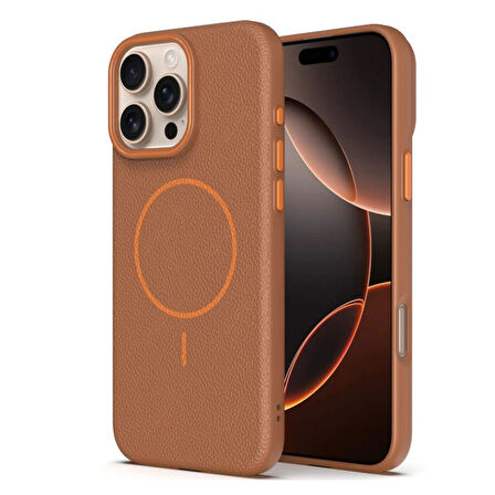 Gpack Apple iPhone 14 Pro uyumlu Kılıf Deri Desen M-Safe Özellikli Lichee Silikon