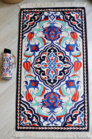 Pratik Ve Taşınabilir Ipek Dokulu Keseli Seccade Lale Desenli S10013