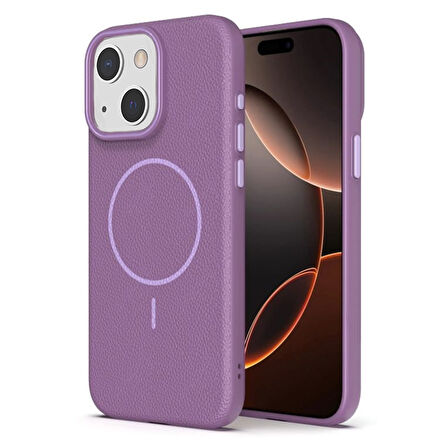 Gpack Apple iPhone 14 uyumlu Kılıf Deri Desen M-Safe Özellikli Lichee Silikon