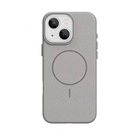 Gpack Apple iPhone 15 uyumlu Kılıf Deri Desen M-Safe Özellikli Lichee Silikon