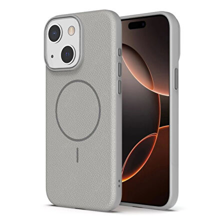 Gpack Apple iPhone 15 uyumlu Kılıf Deri Desen M-Safe Özellikli Lichee Silikon