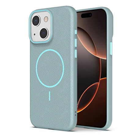Gpack Apple iPhone 15 Plus uyumlu Kılıf Deri Desen M-Safe Özellikli Lichee Silikon