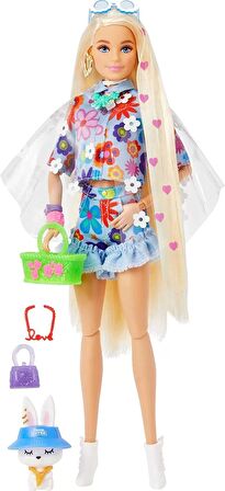 Barbie Extra Bebek Çiçek Desenli Elbise HDJ45 Lisanslı Ürün