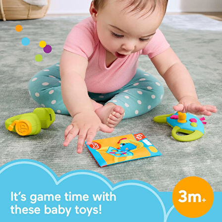 Fisher-Price yenidoğan oyuncakları, 3 ay ve üzeri bebekler için Minik Oyuncu hediye seti, çıngıraklı dişlik ve hışırtılı oyuncak, HYR57