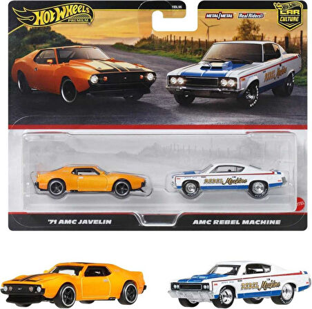 1:64 Hot Wheels Premium Car Culture 2'li Paket 71 AMC JAVELIN  & AMC REBEL MACHINE HBL96 - JBL06