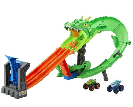 Hot Wheels Monster Trucks Sharks vs Dinos Dragon Demolition Track Set JFR06