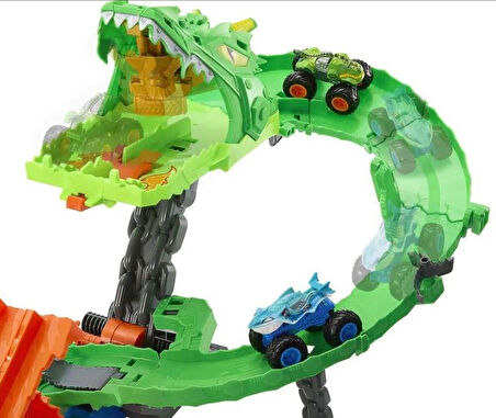 Hot Wheels Monster Trucks Sharks vs Dinos Dragon Demolition Track Set JFR06