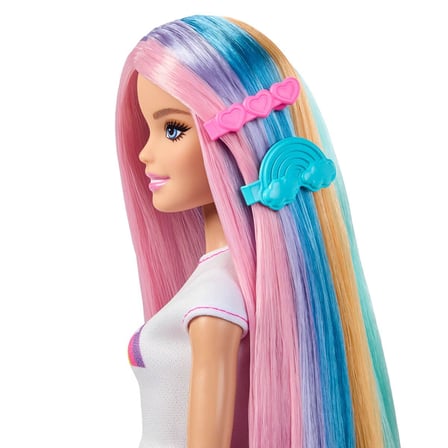 Barbie Gökkuşağı Saçlar Bebeği - Renkli Saçlı ve Aksesuar Zenginli Kuaför Seti