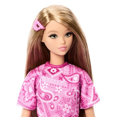 Barbie Style Bebek Pembe Desenli Elbiseli Moda Bebeği JJN62