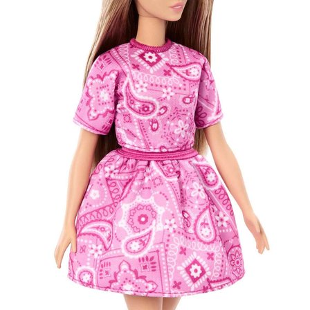 Barbie Style Bebek Pembe Desenli Elbiseli Moda Bebeği JJN62