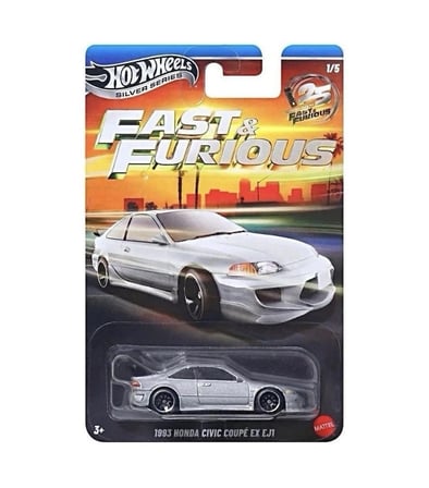 Hot Wheels Silver Series Fast & Furious 25. Yıl 1993 Honda Civic Coupe EJ1 Model Araba 1/5