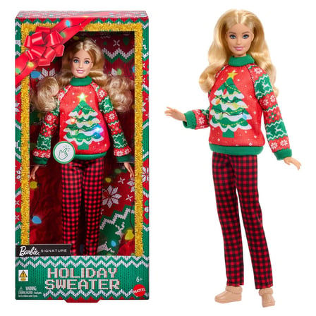 Barbie Holiday Sweater Işıklı Yılbaşı Kazaklı Bebek Sarışın Barbie Oyuncak Bebek