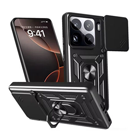 Gpack Xiaomi 15 Pro uyumlu Kılıf Pars Sürgülü Kamera Korumalı Yüzüklü Sert Silikon