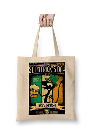St. Patricks Day Disenchantment Beyaz Bez Çanta Uzun Saplı Alışveriş Çantası Plaj Çantası