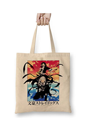 Bungou Stray Dogs Beyaz Bez Çanta Uzun Saplı Alışveriş Çantası