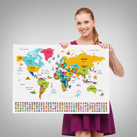 Harita Sepeti Türkçe Dünya Haritası Ülke Bayrak ve Başkentli Kanvas Tablo 1948