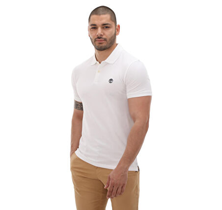 B0A2DJE1001-R Timberland Short Sleeve Stretch Polo Erkek T-Shirt Beyaz