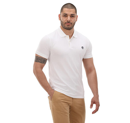 B0A2DJE1001-R Timberland Short Sleeve Stretch Polo Erkek T-Shirt Beyaz