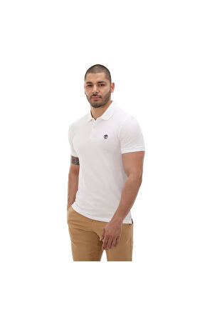 B0A2DJE1001-R Timberland Short Sleeve Stretch Polo Erkek T-Shirt Beyaz