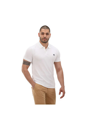 B0A2DJE1001-R Timberland Short Sleeve Stretch Polo Erkek T-Shirt Beyaz