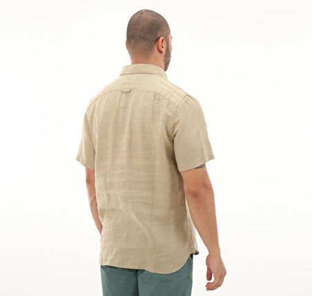 B0A2DCCDH41-R Timberland Linen Short Sleeve Shirt Erkek T-Shirt Haki