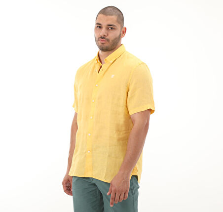 B0A2DCCEG41-R Timberland Linen Short Sleeve Shirt Erkek T-Shirt Sarı