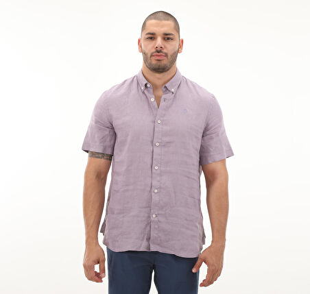 B0A2DCCEG71-R Timberland Linen Short Sleeve Shirt Erkek T-Shirt Mor
