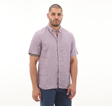 B0A2DCCEG71-R Timberland Linen Short Sleeve Shirt Erkek T-Shirt Mor