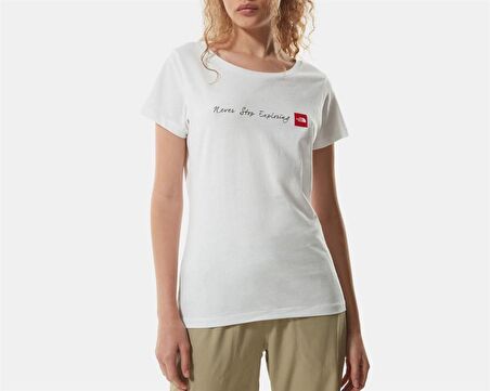 Kadın S/S NeverStopExploring Tişört Beyaz-XL