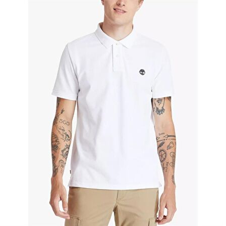 Timberland Small Linear Logo Print Polo Beyaz Erkek T-Shirt