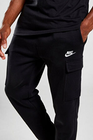 Nike Sportswear Clup Fleece Pamuklu Siyah Erkek Kargo Eşofman Altı