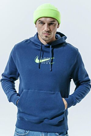 Nike Air Sportswear Clup Hoodie Blue Standart Fit Kesim Lacivert Erkek Swatshrit