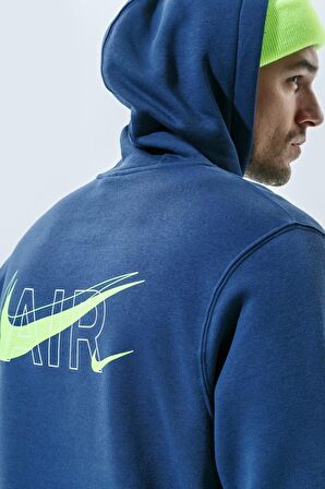 Nike Air Sportswear Clup Hoodie Blue Standart Fit Kesim Lacivert Erkek Swatshrit