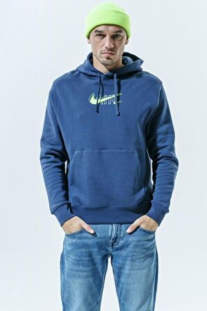 Nike Air Sportswear Clup Hoodie Blue Standart Fit Kesim Lacivert Erkek Swatshrit