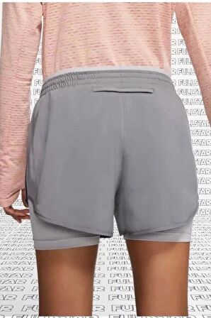 Nike Tempo Lux 2 in 1 Run Training Shorts ikisi bir arada Taytlı Şort 4 cepli Gri