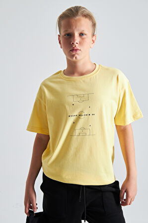 Futbol Sahası Desenli %100 Pamuk Erkek Çocuk  Oversize Tişört