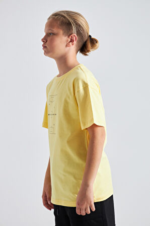 Futbol Sahası Desenli %100 Pamuk Erkek Çocuk  Oversize Tişört