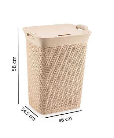Omnipazar SY-4630 Plastik Safir Kirli Çamaşır Sepeti 55 lt Bej