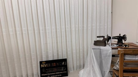 NİVEMESHOME  ÇİZGİLİ  KURŞUNLU ŞANTUK  1/3 SIK PİLELİ TÜL PERDE APM