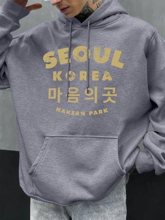 Seul Kore Mektup Baskılar Erkekler Hoody Sonbahar Polar Kapüşonlular Hip Hop Büyük Boy Sokak